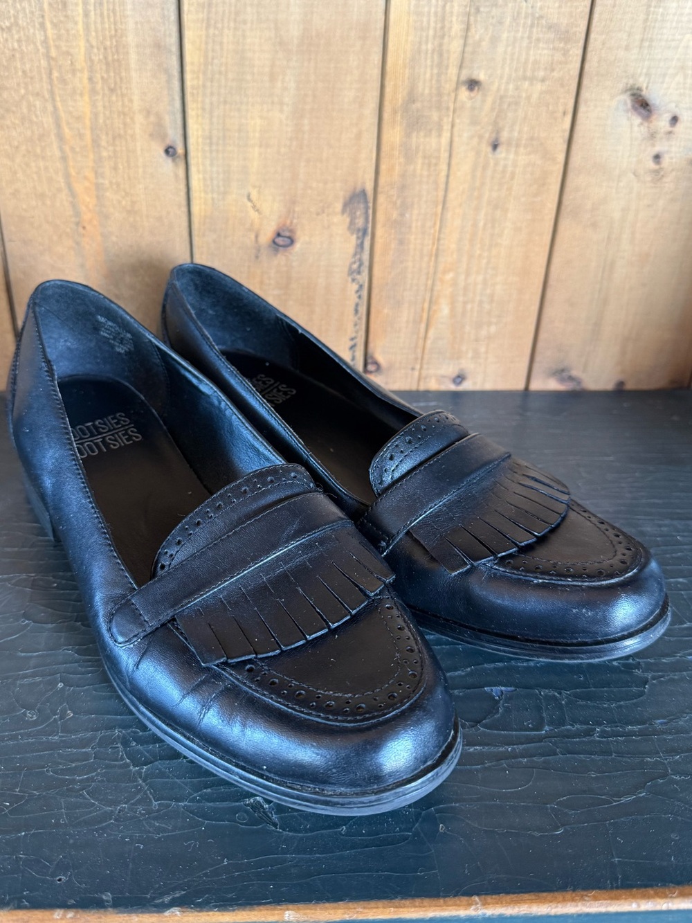 Mootsies Tootsies Leather Slip-on Heeled Loafer Black 6